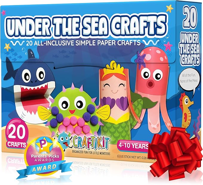 Craftikit® 20 Under The Sea Arts & Crafts Kits for Kids – Mermaid & Sea Animal Paper Crafts for Girls & Boys Ages 4-10 – Preschool Art Supplies & Toddler Craft Set