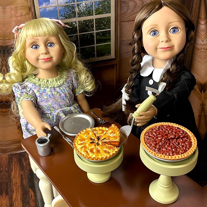 THE QUEEN'S TREASURES 18 Inch Doll Bakery Food Accessories, Yummy Pecan and Apple Pies with 2 Slices, 2 Metal Pie Pans, 2 Cake Stands. Compatible with American Girl