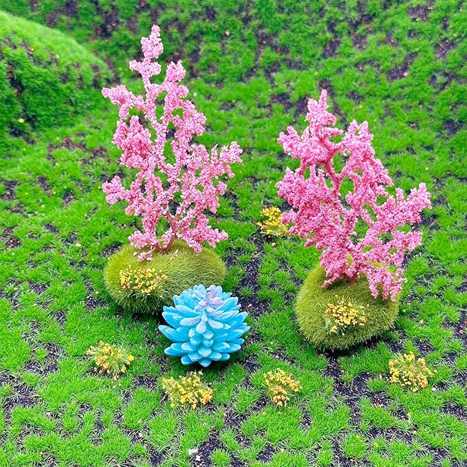 Cayway Miniature Colorful Flower Cluster, Pink Trees Static Grass Tufts Flower Vegetation Groups for DIY Model Train Landscape Railroad Scenery