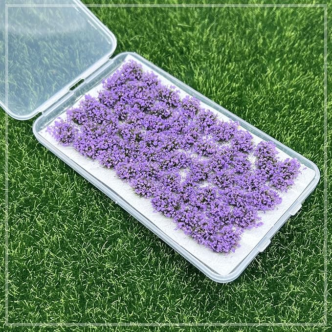 Woohome 53 Pcs DIY Miniature Flower Cluster Flower Vegetation Groups Purple Static Grass Tufts for Train Landscape Railroad Scenery Sand Military Layout Model Miniature Bases and Dioramas