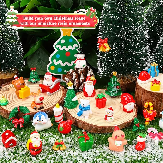 50Pcs Christmas Miniature Figurines 50 Style Christmas Mini Resin Crafts to Hide Tiny Small Santa Snowman Xmas Tree Reindeer Figurines for Xmas Stocking Goodie Bag Fillers Winter Party Dollhouse Decor