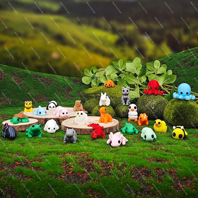 25 pcs Animal Figurines, 3D Printed Animal Figurines Set, Articulated, Party Favors, Pocket Fidget Toys Bulk, Goodie Bag Stuffers, Valentines Day Gifts for Boys Girls Toddlers, Classroom rewards