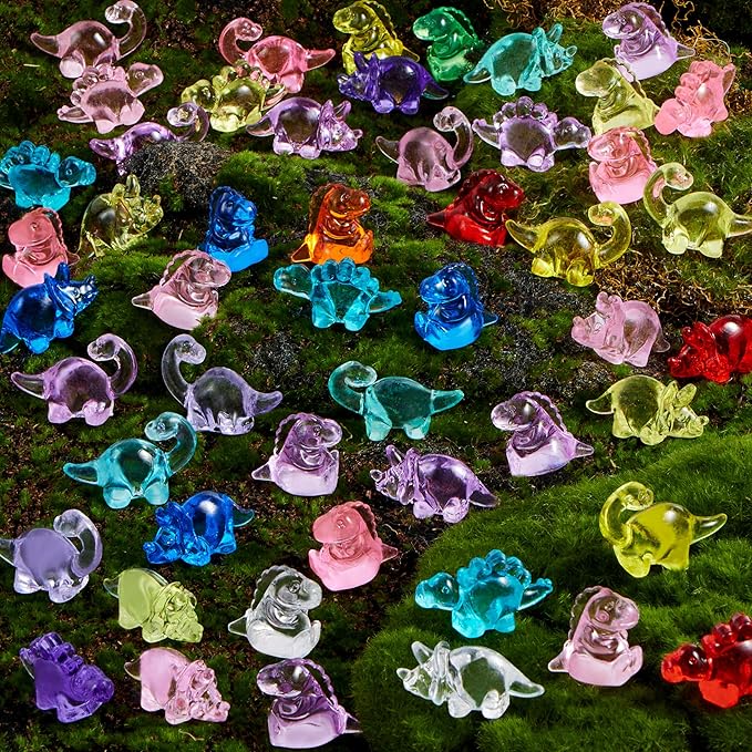 JOYIN 50 Pcs Mini Dinosaur Figures, Tiny Dinosaur Figurines for Slime Charms for Crafts, Mini Resin Animals to Hide, DIY Miniature Scenes, Party Favors, Vase Filler