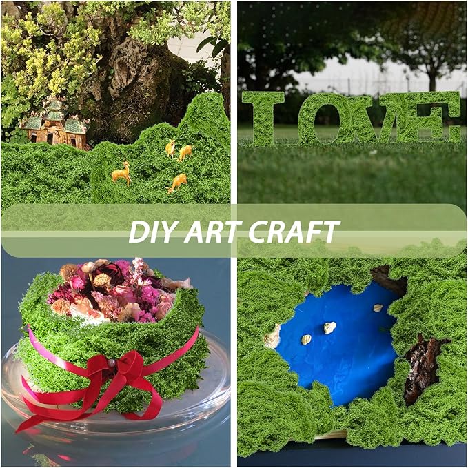 Fake Green Moss for Crafts 10.6 Oz Decorative Artificial Moss for Crafts Decorative Faux Moss Table Centerpieces Wedding Party Decor Fairy Garden Floral DIY