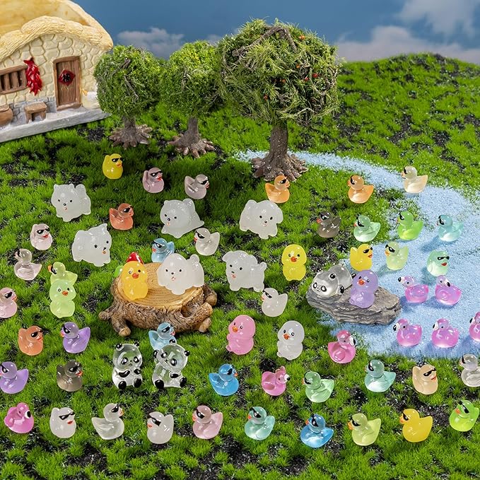 120PCS Mini Resin Animals Colorful Tiny Turtles Glow in Dark, Miniature Figures to Hide, Little Animal Toys Small Figurines for Decoration of Gardens, Parties, Miniature Landscapes