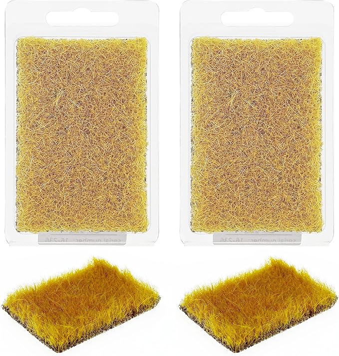 Woohome 2 PCS Static Grass Tuft Railway Artificial Grass for Train Scenery, Railway Landscape, Military Sand Table DIY, Yellow