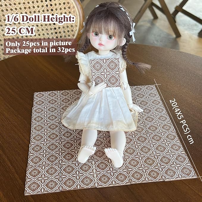 Dollhouse Flooring Tiles on 1/12 1/6 Scale Miniature Decor Accessories 32pcs Double-Sided