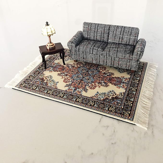Set of 4 Dollhouse Rugs, Miniature Doll House Accessory, 10x7 Carpets, Rectangle, Kids Toy Furniture Carpeting Decor
