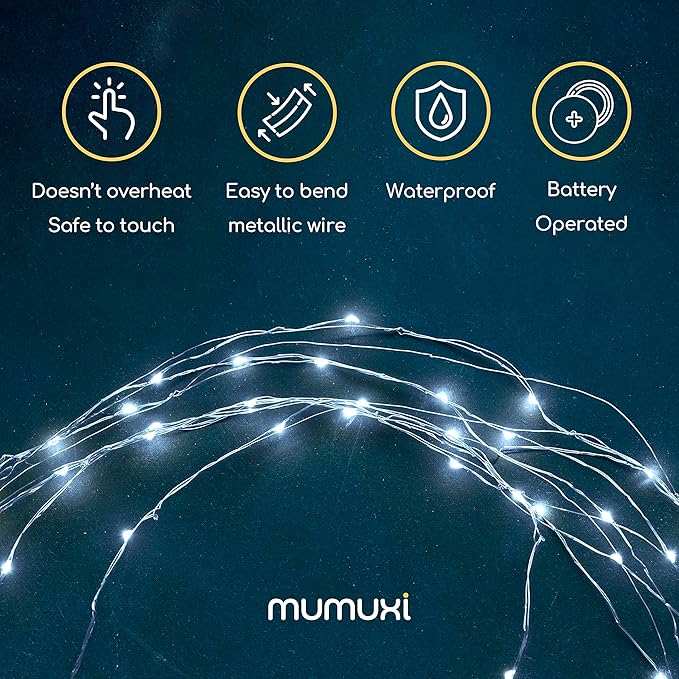 MUMUXI 24 Pack 7.2ft LED Fairy Lights Battery Operated, 20 Mini Battery Powered String Lights for Centerpiece Table Decorations, Wedding Party Bedroom Mason Jar Christmas, Cool White