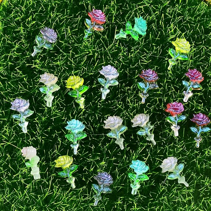 200 Pieces Tiny Rose Decor for Dollhouse Mini Resin Decor for Crafts Tiny Things for Fairy Garden Micro Landscaping Decoration