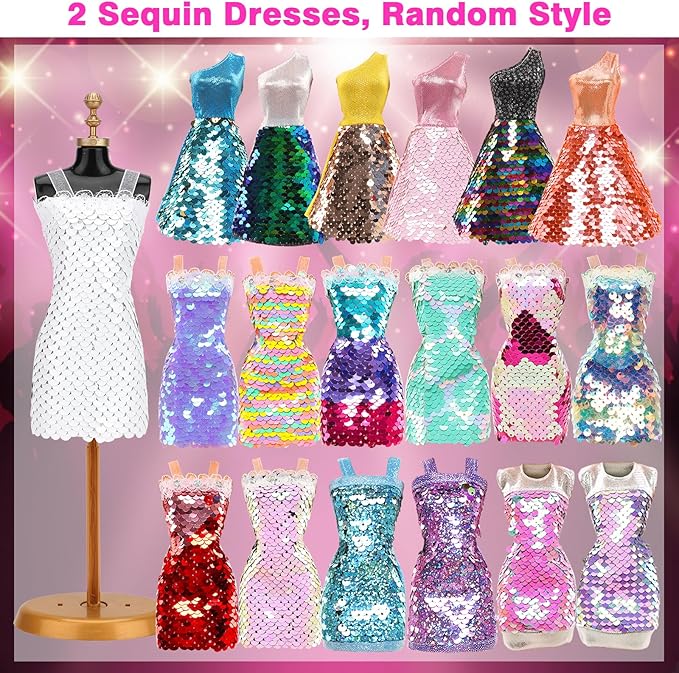 BARWA 11 Sets Doll Clothes Including 2 Sequins Dresses 5 Mermaid Floral Dresses 4 Casual Outfits Tops and Pants for 11.5 inch Girl Dolls