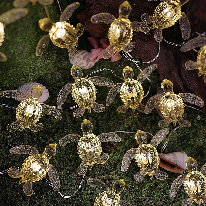 JASHIKA Sea Turtle Fairy Lights Ocean Theme String Lights Indoor-Cute Beach Light USB Plug in & Battery Operated 10ft 30 LEDs with Remote Control- Decorative Lights for Christmas Tree Bedroom Camping