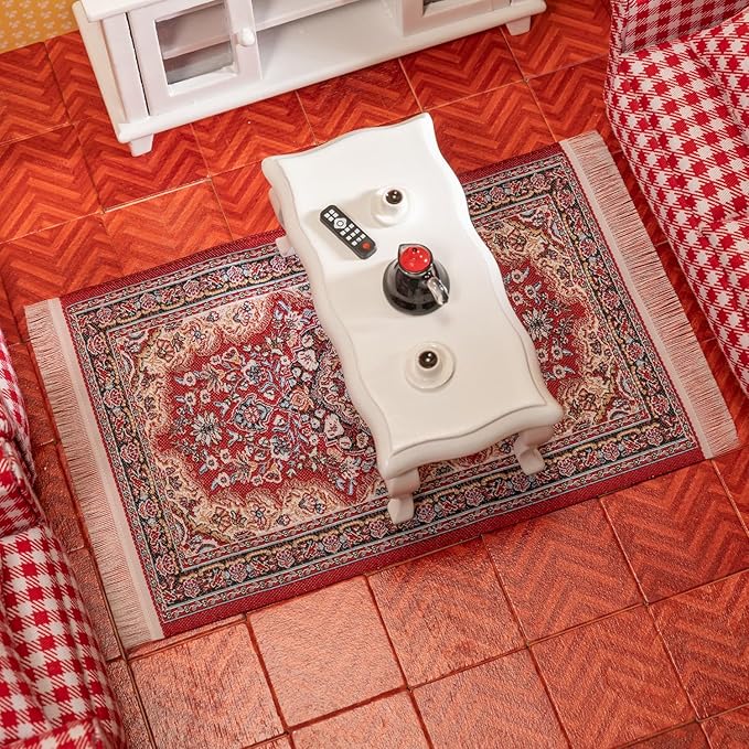 SAMCAMI Dollhouse Accessories Woven Carpet, 1/12 Scale Doll House Accessories and Furniture, Dollhouse Miniature Area Rugs 6” x 3.8”, 3 Pieces (No.1)