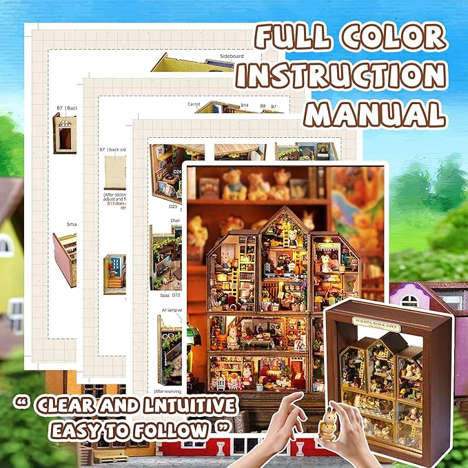 Kisoy Romantic and Cute Dollhouse Miniature DIY House Kit Creative Room Perfect DIY Gift for Friends, Lovers and Families (Building Block Town-6 PCS)