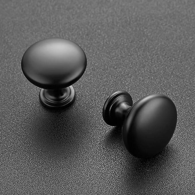 Ravinte 25 Pack Matte Black Round Zinc Cabinet Knobs for Kitchen Bathroom Closet Dresser Cabinets