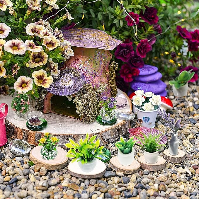 Cayway Dollhouse Plant Miniature 20 PCS Mini Miniature Potted Plants Model Artificial Flowerpot Fake Succulent Doll House for Dollhouse Garden Decorations