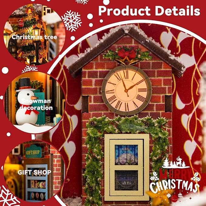 Flever Dollhouse Miniature DIY House Kit Creative Bookend with Furniture for Romantic Artwork Gift(Winter of Christmas)