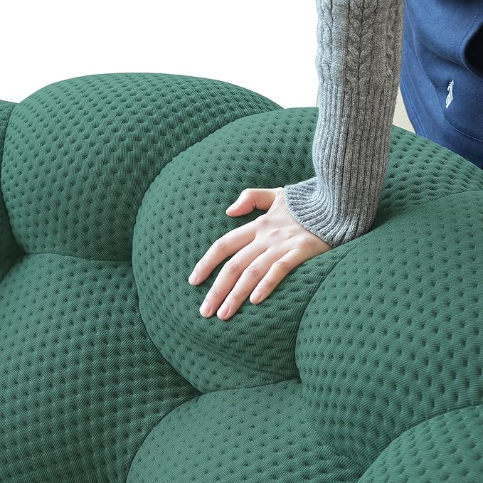 JACH 3 Seater Bubble Sofa and Single Seat Curved Couch, Comfy Upholstered Sofa, Mesh Fabric 3D Honeycomb Shape Modern Couch for Living Room, Office, Apartment, Small Space (Green)