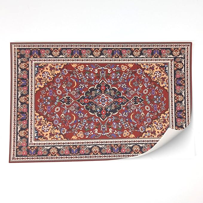 Self-Adhesive Carpet with Real Textile Structure for Dollhouses Scale 1:12 (Oriental Carpet Red 1)