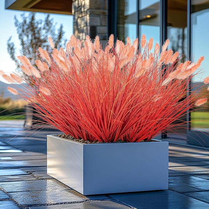 Ttranewsoo Fake Grass Fall Flowers Artificial Shrubs Artificial Grass Wheatgrass Cattails Fake Grass Decorations Artificial Plants Ornamental Grass Outdoor Grass Green Leafy Decorations (12PCS)Orange