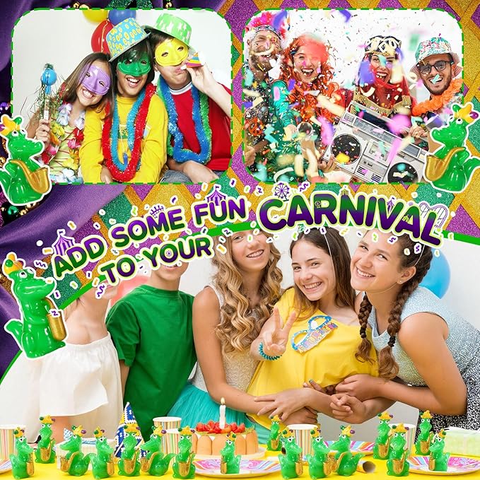 50 Packs Small Mardi Gras Alligators for Parade Mardi Gras Themed Figurines -Resin Tiny Alligators with Clown Crown Carnival Parade Supplies for Novelty Gifts Party Favor Handout Toys