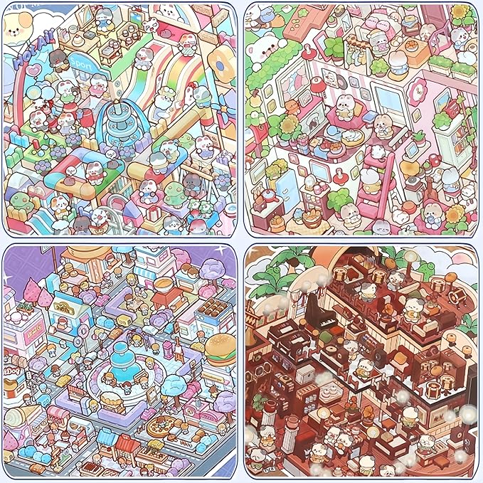 DIY 3D Scene Stickers Set for Adults - 3D Sticker Scene Miniature Scene Stickers - Room Stickeer Book for Adults Kids - Fun Room Sticker Book