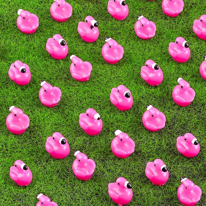 110PCS Mini Resin Animals Cute Rose Pink Tiny Flamingo Ducks, Miniature Figures to Hide, Small Animal Accessories Bulk for Topper Garden Dollhouse Landscape Aquarium Ornaments DIY Crafts & Decor