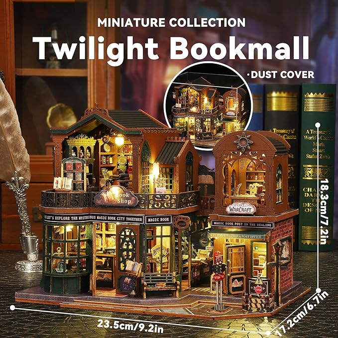 Flever Dollhouse Miniature DIY House Kit Creative Room with Furniture and Glass Cover for Romantic Artwork Gift (Twilight Bookmall)