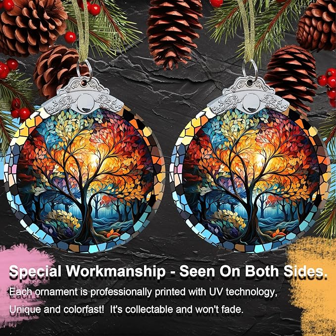 Aestas Tree of Life Crystal Glass 3" Hanging Ornament - Christmas Decor Gift & Holiday Keepsake Present Idea