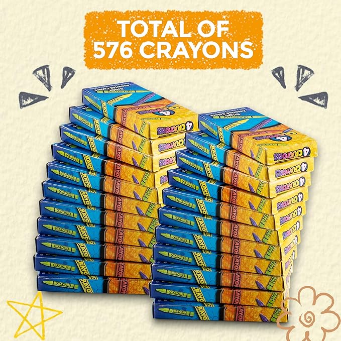 Bedwina Bulk Crayons - 576 Crayons - Case of 144 4-Packs, Premium Colors Bulk School Supplies for Kids and Toddlers Non-Toxic for Party Favors, Restaurants, Goody Bags, Stocking Stuffers