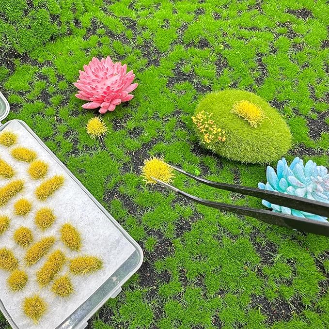Woohome 78 PCS Model Grass Tufts 2 Size Static Grass Tuft Yellow Miniature Grass Tuft Railway Artificial Grass Terrain Kit for DIY Model Railway Fairy Garden Diorama Scenery