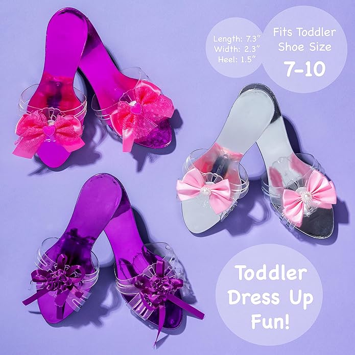 3 Pack Dress Up Kids Royalty Heels - Pretend Play High Heels for Kids, Princess Play Dress Shoes - Toddler Size 7-10
