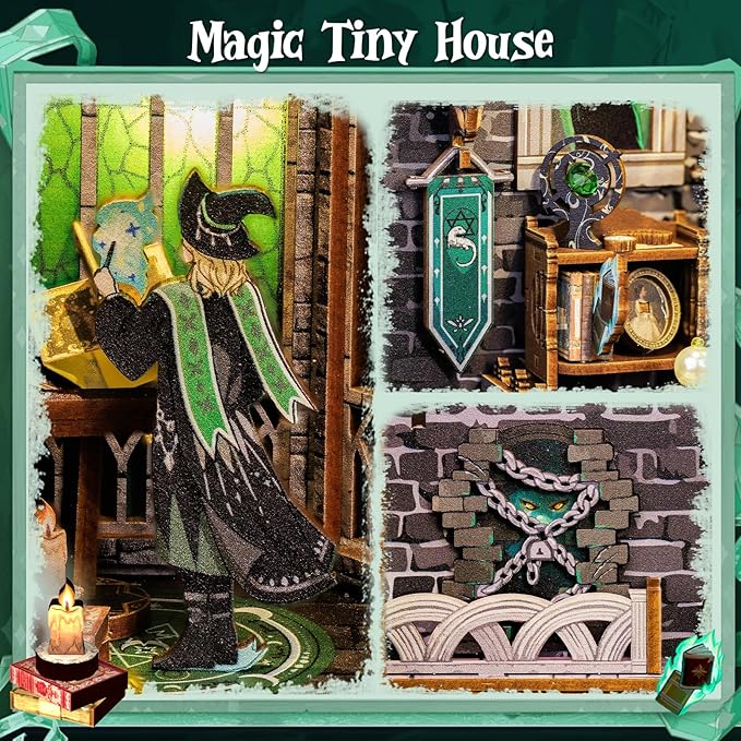 CUTEBEE Book Nook Kit - DIY Miniature House Magic Dollhouse Kit for Adults, Booknook Tiny House Bookshelf Decor 3D Wooden Puzzle, Gifts for Family, Friends (Darkness Common Room)