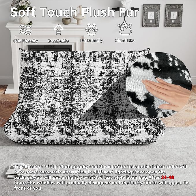 Bean Bag Chairs for Adults, BeanBag Reading Chair Memory Foam Couch 3-Seater, Floor Chair Soft Teddy Material, Comfy Reading Nook Chairs for Bedroom Living Room Office (Ink Painting)