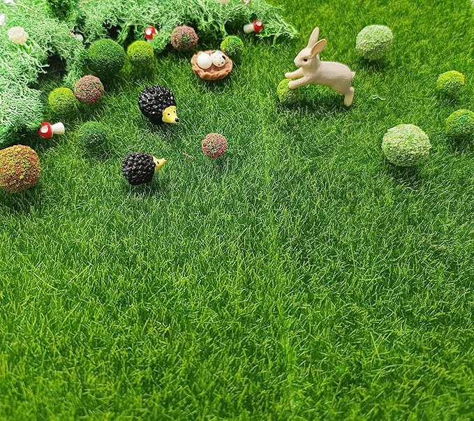 QuarenDen Miniature Garden Accessories, 36Pcs, 6in x 6in Fairy Artificial Grass, Fake Moss, Mini Fairy Garden Grass, Fairy Garden kit for Dollhouse Decoration Plant House Decor