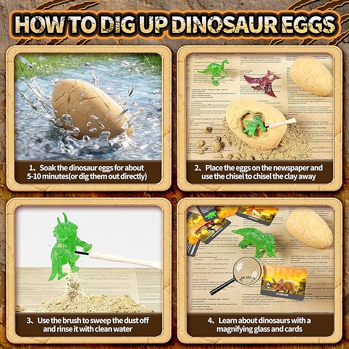 12 Glow in The Dark Dinosaur Eggs, Dig Kit Toys for Kids, Surprise Dinosaur Eggs Excavation Kit with Magnifier, STEM Birthday Party Favor Gifts for Boys Girls Age 3 4 5 6 7 8 9 10 + Years Old