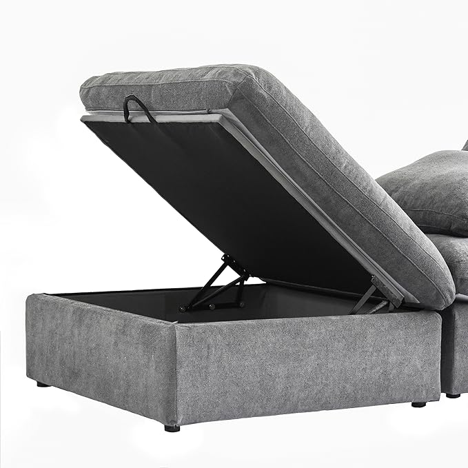 JACH L-Shaped Cloud Sectional Sofa for Living Room, Modular Convertible Sofa, Modern Comfy Couch, Covers Removable, Ottomans with Storage, Cloud Couch Furniture for Living Room Apartment (Grey)