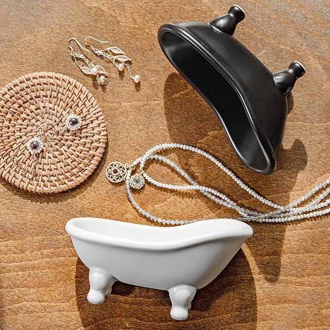 1piece 5.6" White Ceramic Mini Bathtub Soap Dish Small Planter Makeup Organizer Container Hamster Bathtub (White)