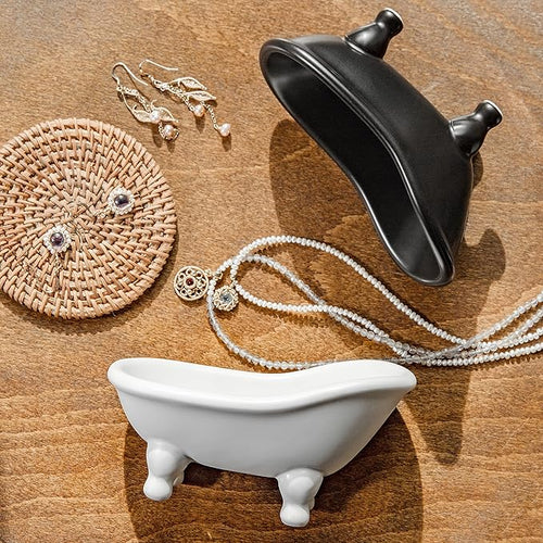 1piece 5.6" White Ceramic Mini Bathtub Soap Dish Small Planter Makeup Organizer Container Hamster Bathtub (White)