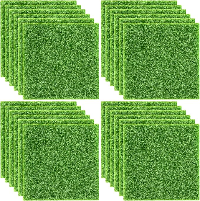 Elcoho 24 Pieces Fake Grass for Crafts Fairy Garden 6 x 6 Inches Artificial Garden Grass for Miniature Ornament Dollhouse DIY Decoration