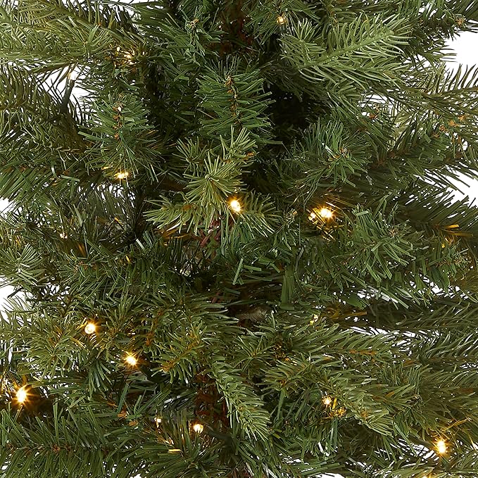 National Tree Company 3 ft Pre-Lit Nordic Spruce Mini Artificial Christmas Tree, Burlap Base, Red Bow, 50 Clear LED Lights, 363 Tips, Timer, Green
