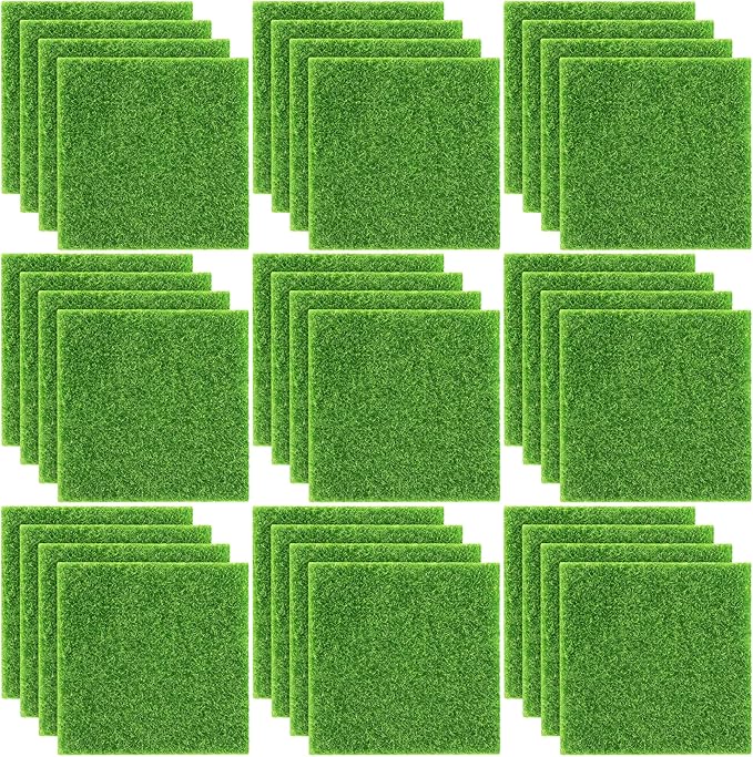 Elcoho 36 Pieces Fake Grass for Crafts Fairy Garden 6 x 6 Inches Artificial Garden Grass for Miniature Ornament Dollhouse DIY Decoration
