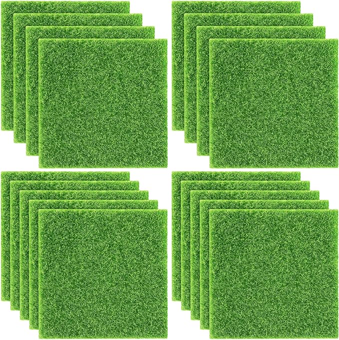 Elcoho 18 Pieces Fake Grass for Crafts Fairy Garden 6 x 6 Inches Artificial Garden Grass for Miniature Ornament Dollhouse DIY Decoration