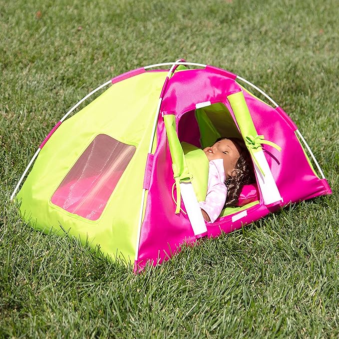 Doll Camping Bed Tent w Sleeping Bag & Pillow - Premium Handmade Furniture Accessories for 18" Dolls - Large Sized -23"x 15"x14"